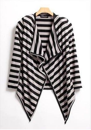 CHIC ASYMMETRIC STRIPED LONG SLEEVE BLAZER S 1318  