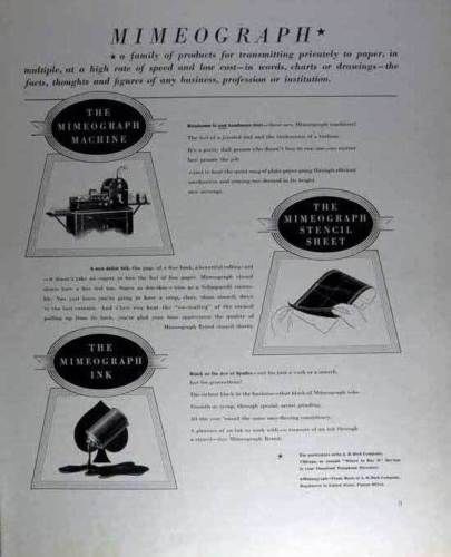 1938 Mimeograph machine vintage print AD  