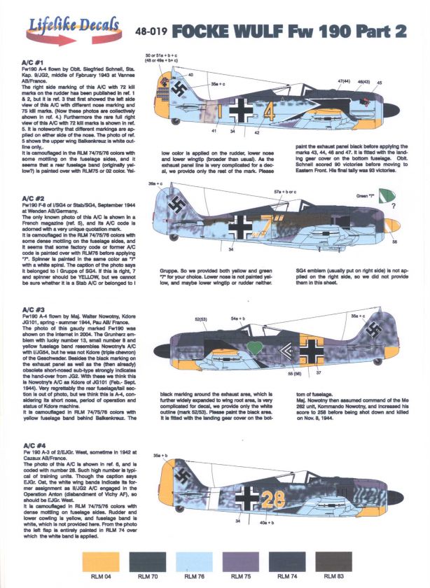 Lifelike Decals 1/48 FOCKE WULF Fw 190 Fighter Part 2  