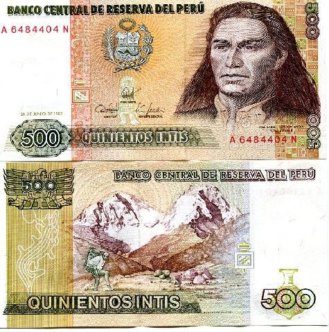 PERU 500 Intis 1987 P 134 b UNC lot 10 pcs  