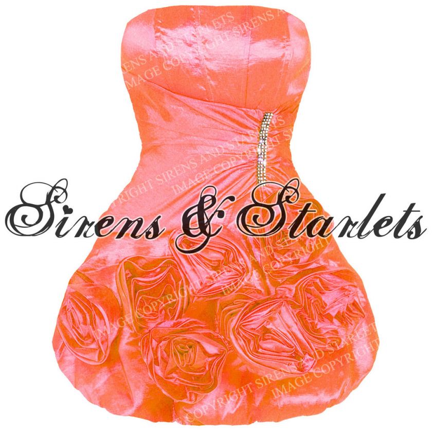 CORAL FLORAL DIAMANTE COCKTAIL PUFF BALL PROM DRESS  
