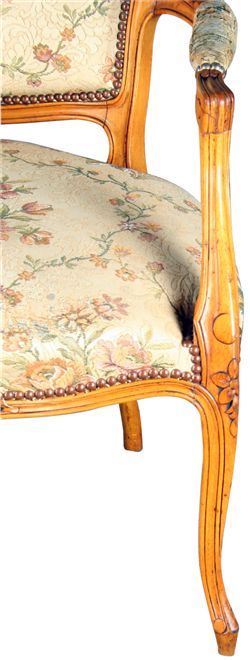 VINTAGE FRENCH COUNTRY UPHOLSTERED LOUIS XV ARMCHAIR  