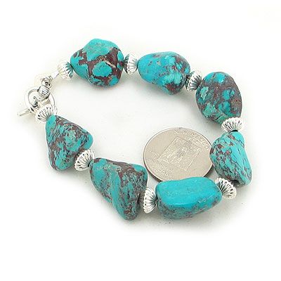 Chunky Dark Blue Kingman Turquoise Silver Bali Bracelet  