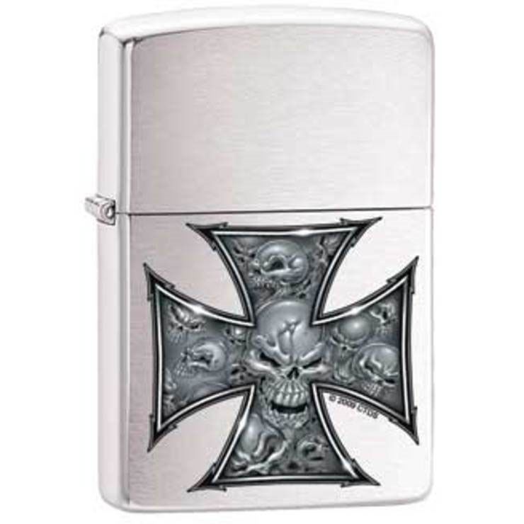 Zippo Lighter   Skull Cross Brushed Chrome ZCI000416  