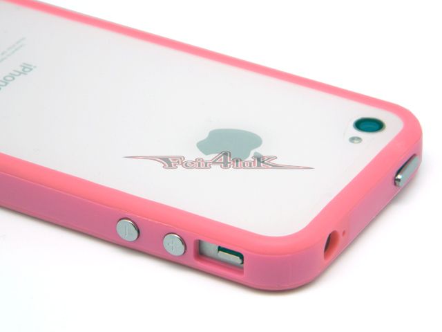 PINK TPU GEL BUMPER CASE HARD TRIM GUARD W/ METAL BUTTON for iPHONE 4 