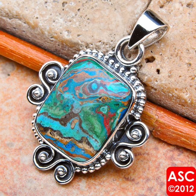 RAINBOW CALSILICA .925 SILVER SIGNATURE PENDANT 1 3/8  