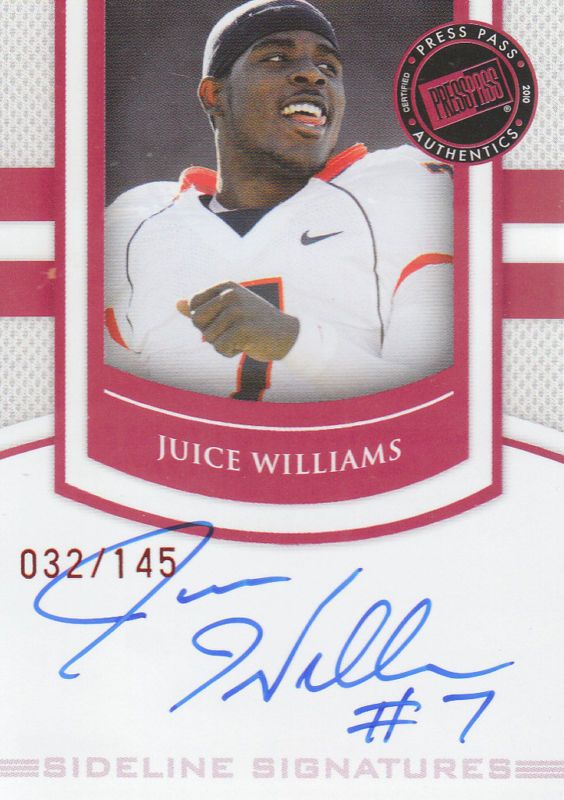 2010 PRESS PASS SIDELINE RC AUTO JUICE WILLIAMS /145  