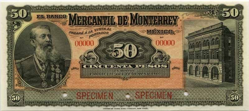 M427s2 El Banco Mercantil de Monterrey 50 Pesos UNC #1476  