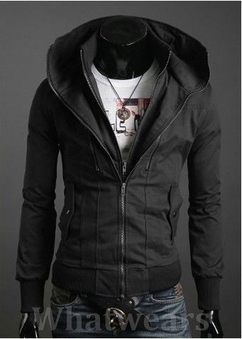 Mens Double Zip Design Slim Coat Jacket Tops Black Z16  