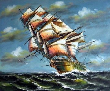 Classic Oil Painting Seascape 1800 Sea Sailing Ship  