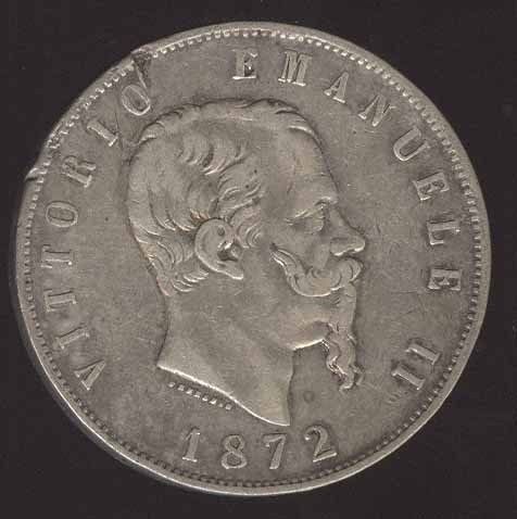 ITALY BEAUTY SCARCE 5 LIRE 1872 SILVER COIN LOOK  