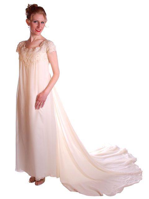 Vintage Wedding Dress Empire Waist Silk Chiffon 1968  