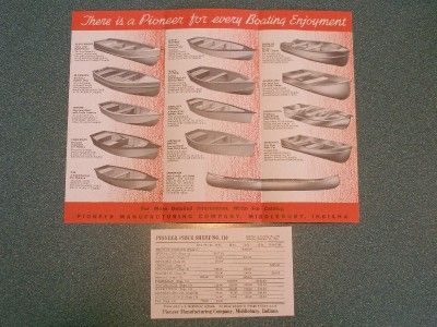 1955 Pioneer Boat Tri fold Brochure and Price List  