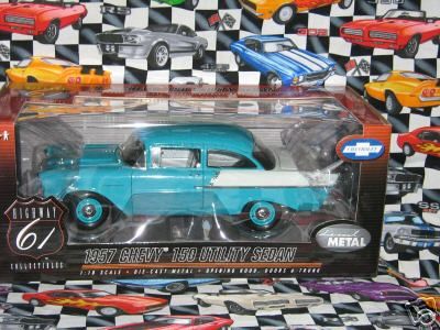 HIGHWAY 61 1957 CHEVY 150 TURQUOISE AND IVORY #50463  