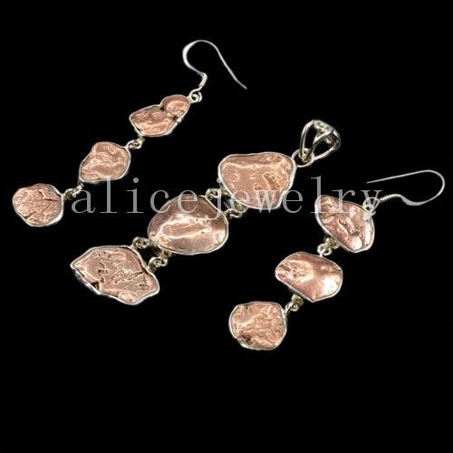 19g RARE 925 Silver Red Copper Pendant Set Y01519  