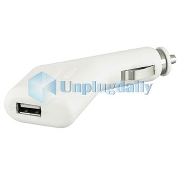 White In Car Charger+Retractable Cable For iPad 2 Gen  