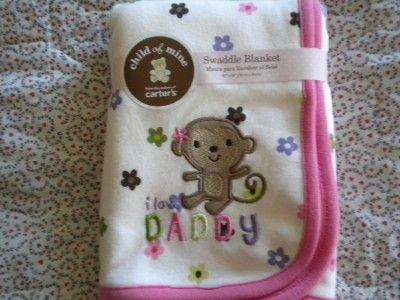 Carters I Love Daddy Pink Baby Girl Swaddle or Receiving Blanket NWT 
