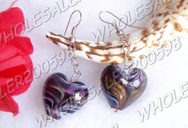 14Pairs Charms Heart Lampwork Glass Bead Earrings FREE  