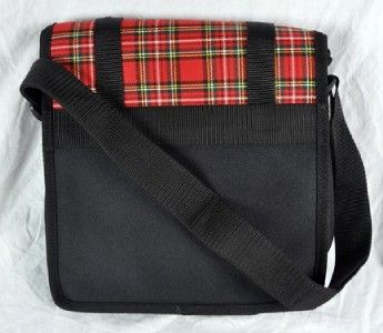 NEW RED PLAID MESSENGER BAG GOTH EMO 80s PUNK DEATHROCK  