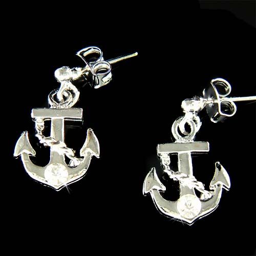   Nautical w Swarovski Crystal Rhinestone Yacht Stud Stick Earrings Xmas