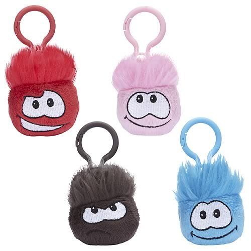CLUB PENGUIN CLIP ON KEYCHAIN PINK BLUE RED BLACK COIN  