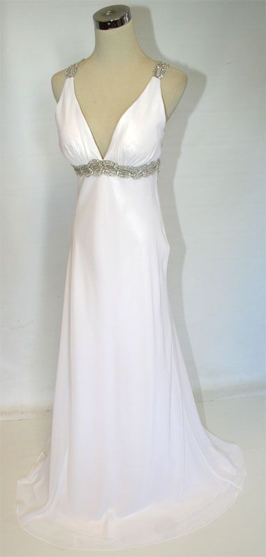 NWT FAVIANA COUTURE $340 White / Silver Evening Gown 10  