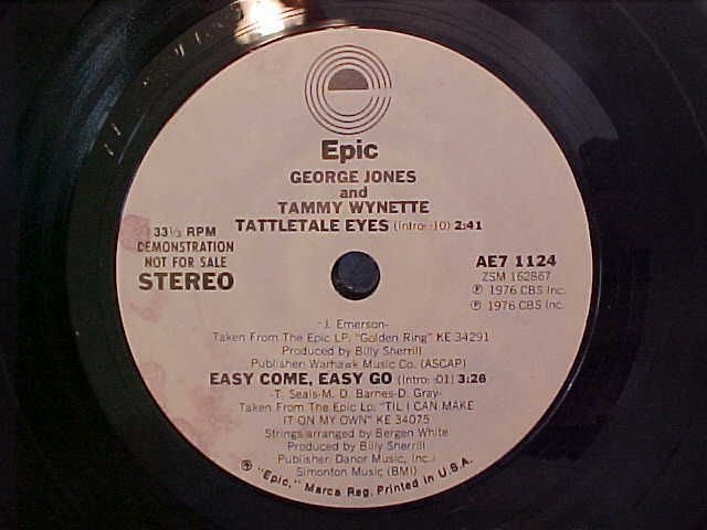 rare GEORGE JONES TAMMY WYNETTE Promo 33 1/3 EP Tattletale eyes / easy 