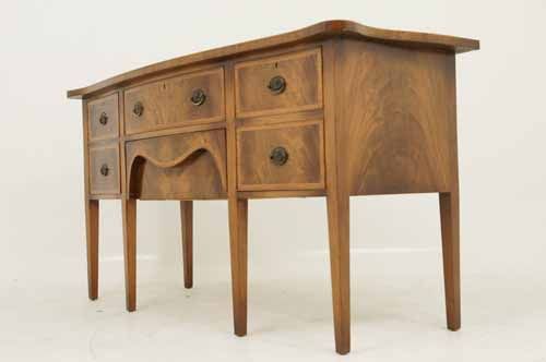 Antique Georgian Style Inlaid Mahogany Serpentine Sideboard, Buffet 