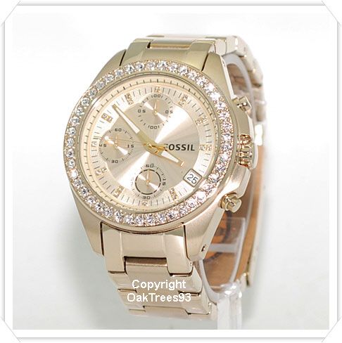 FOSSIL WOMENS CHRONOGRAPH GOLD DIAL STEEL WATCH ES2683  