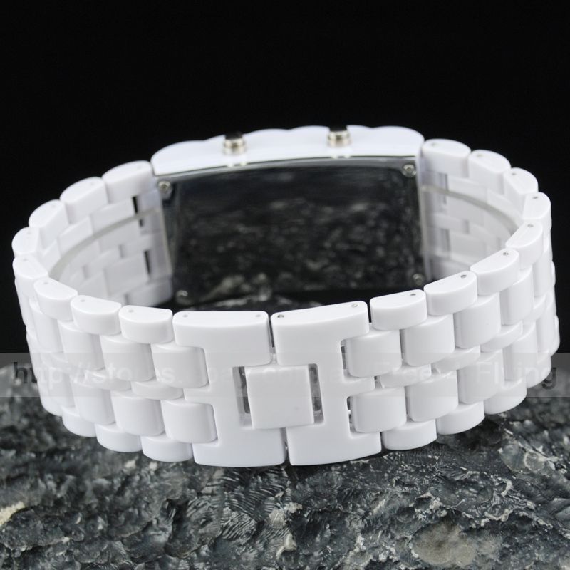 Blue LED Jelly White Acrylic Cuff Date Digital Watch  