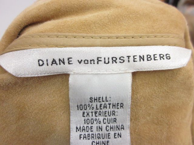 DIANE VON FURSTENBERG Camel Leather Wrap V Neck Dress 4  