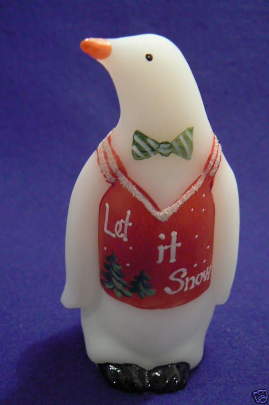 Fenton 4 1/2 White Penguin HP Red Sweater Let It Snow  