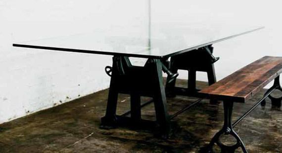 VRG3 94 cast iron and glass dining table contemporary  