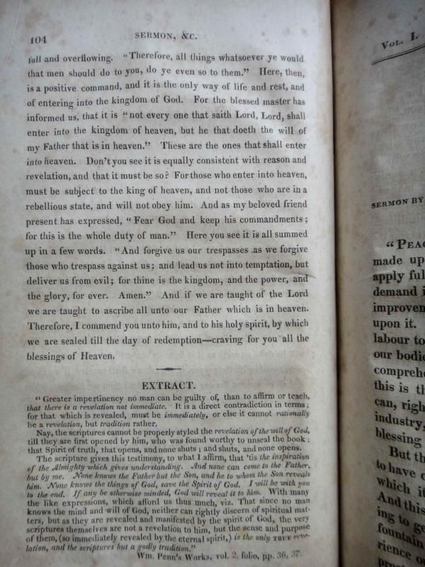 1827 antique LEATHER QUAKER SERMONS phila pa PENN,HICKS  