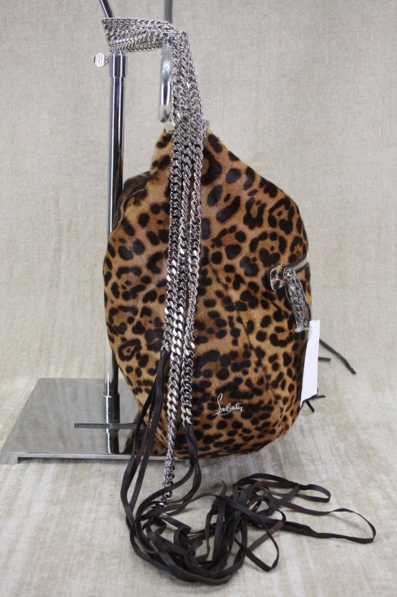 Christian Louboutin Marianana Leopard Calf Hair Chain Strap Hobo bag 