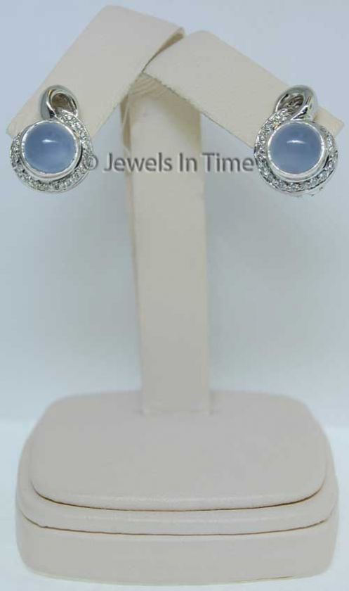 Ladies 14K White Gold Chalcedony & Diamond Earrings  