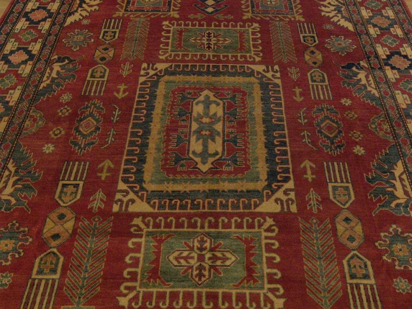   Natural Vegetable Dye Hand Spun Wool Afghan Kazak Area Rug # 2423