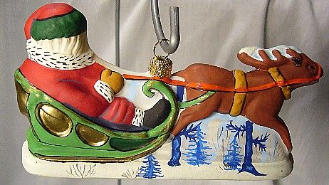 VAILLANCOURT FOLK ART SANTA IN SLEIGH ORNAMENT  