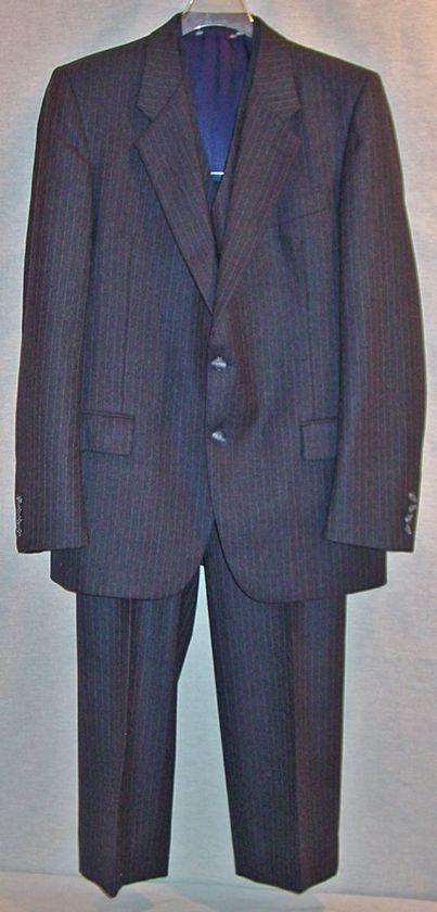 GRODINS MENS 3 PC WOOL BLUE PINSTRIPE SUIT 42R 36W NEW  