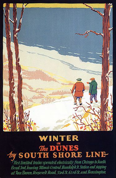 WINTER DUNES SOUTH SHORE TRAIN CHICAGO BEND REPR POSTER  