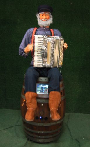 Robotic Accordion player on Wine Barrel  