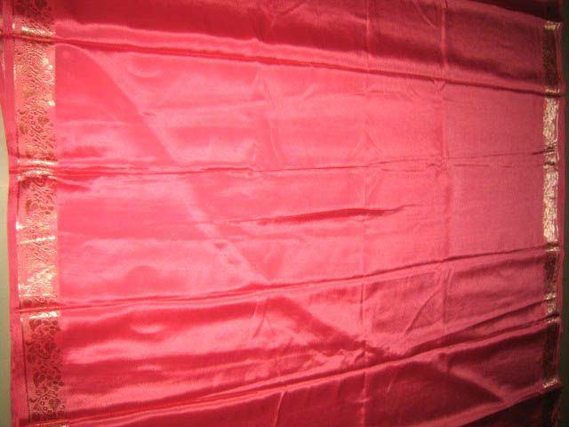 Indian Shiny Satin like Sari Fabric SALMON Belly Dance  