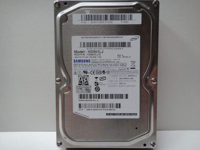 SAMSUNG 500GB SATA HD501LJ LBA 976,773,168 FWCR100 10  