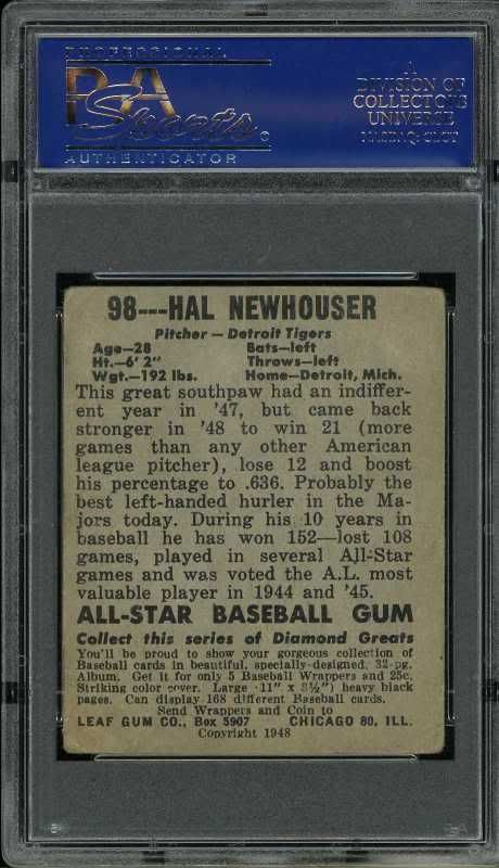 1948 1949 Leaf #98 Hal Newhouser Tigers SP PSA 1  