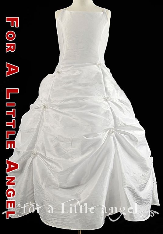 White Flower Girl Pageant Taffeta Dress 611 sz. 4  