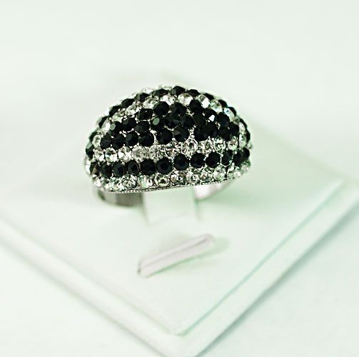 r6235 Fresh Black Diamante CZ Adjustable Sphere Cocktail Ring Fashion 