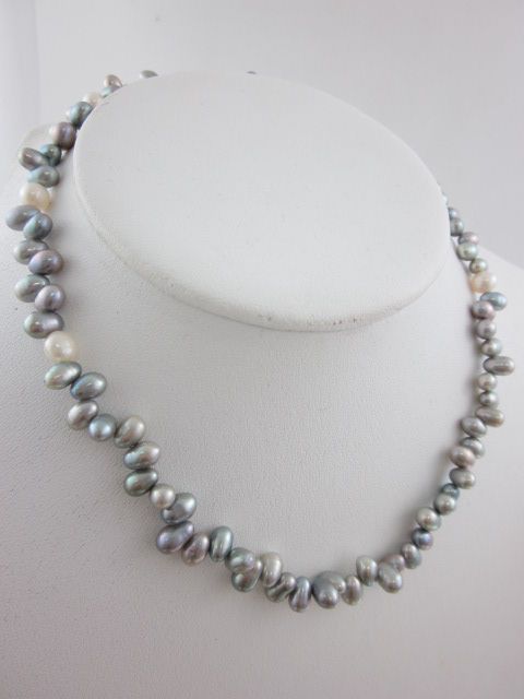 DESIGNER Grey White Pearl Strand Cluster Necklace  