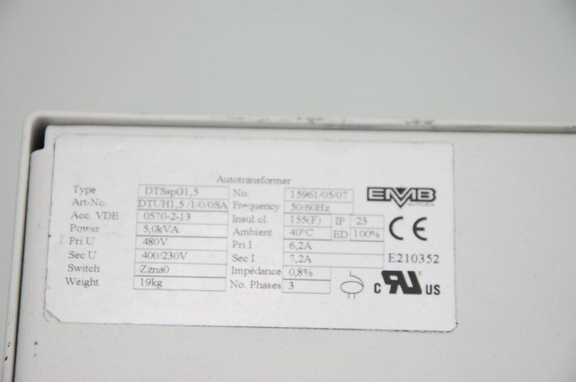 EMB Transformer 5kVa 480V Primary 400/230V Secondary  