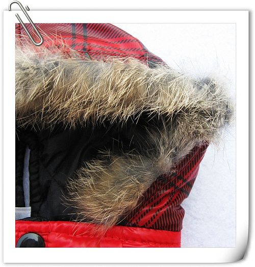 Red CHECK Fur Hoodie warm coat jacket dog pet clothes  