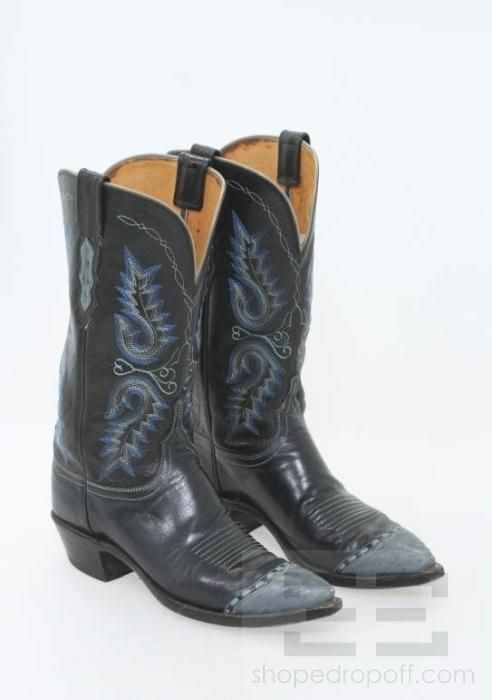 Lucchese Black & Blue Leather Western Boots Size 8B  